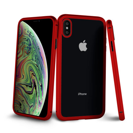 olixar colton iphone xs max 2-piece case with screen protector - red