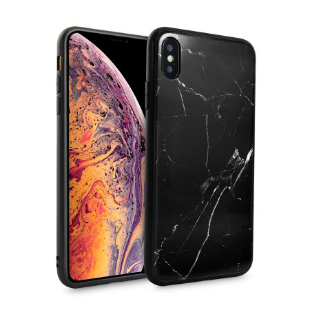 olixar iphone xs max marble case - black