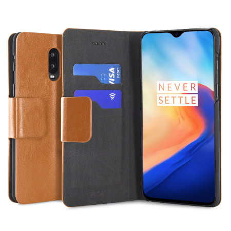 Olixar Leather-Style Oneplus 6T Wallet Stand Case - Tan