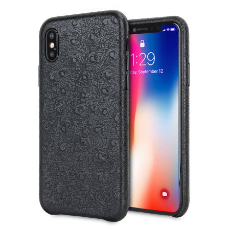 olixar ostrich premium genuine leather iphone xs case - black