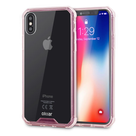 olixar exoshield tough snap-on iphone xs case - rose gold / clear