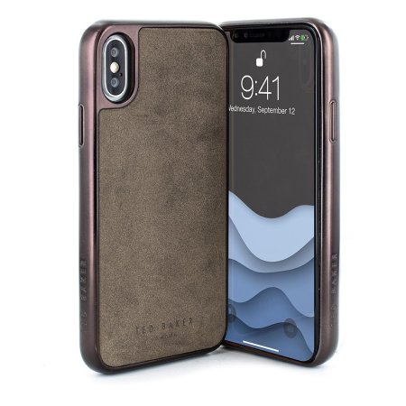 Coque iPhone XS Max Ted Baker ConnecTed – Cuir véritable – Gris choc