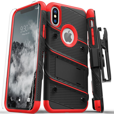 Zizo Bolt iPhone XS Max Tough Case & Screen Protector - Black / Red