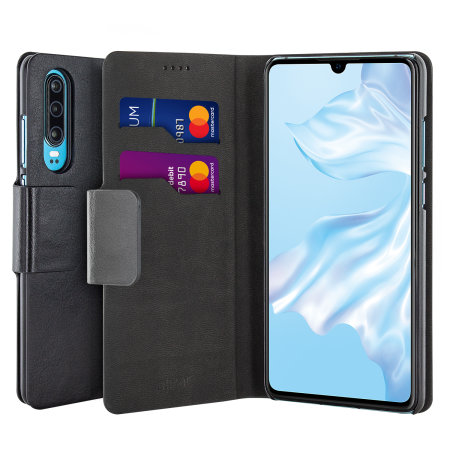 Olixar Leather-Style Huawei P30 Wallet Stand Case - Black