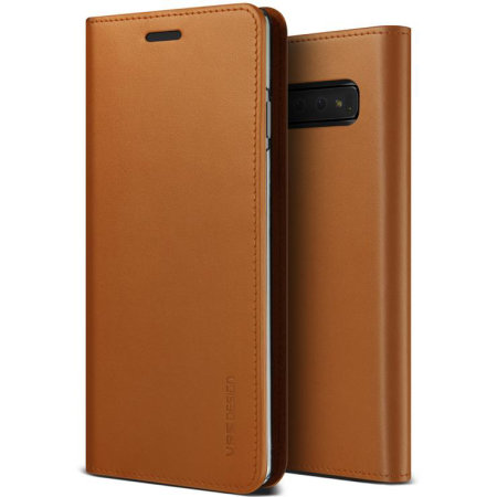 VRS Design Genuine Leather Samsung Galaxy S10 Plus Wallet Case - Brown