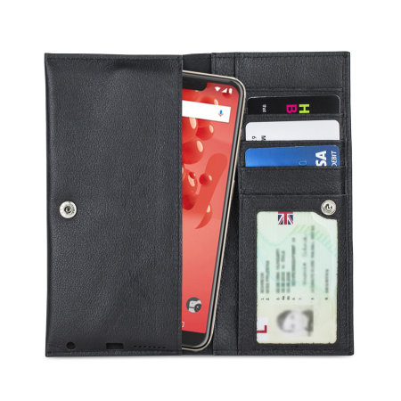 Olixar Primo Genuine Leather Wiko View Plus Wallet Case - Black