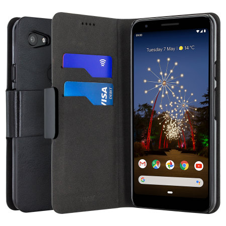 Olixar Leder-Stil Google Pixel 3a XL Wallet Stand Case - Schwarz