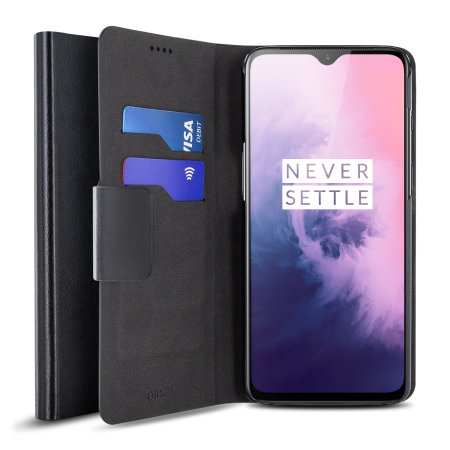 Olixar Leather-Style OnePlus 7 Wallet Stand Case - Black