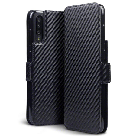 Olixar Carbon Fibre Texture Samsung Galaxy A70 Wallet Case - Black