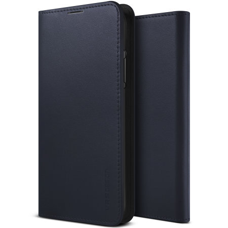 VRS Design Genuine Leather Diary Samsung Note 10 Case - Navy