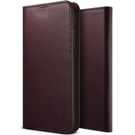 VRS Design Genuine Leather Diary Samsung Note 10 Plus Case - Wine