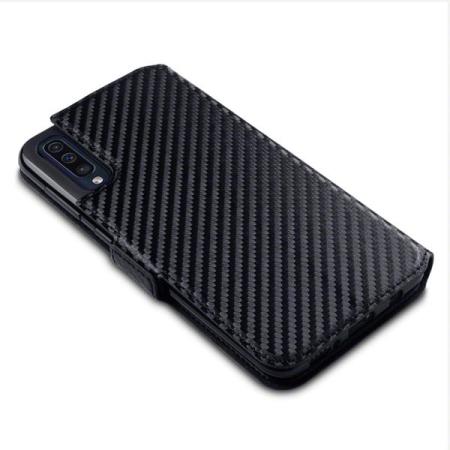 Olixar Carbon Fibre Texture Samsung Galaxy A50s Wallet Case - Black