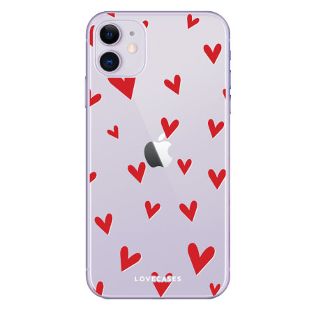Coque iPhone 11 LoveCases à cœurs – Transparent / rouge