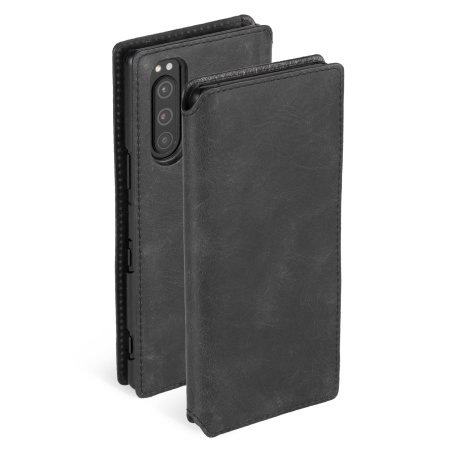 Krusell Sony Xperia 5 Genuine Leather Wallet Flip Case - Vintage Black