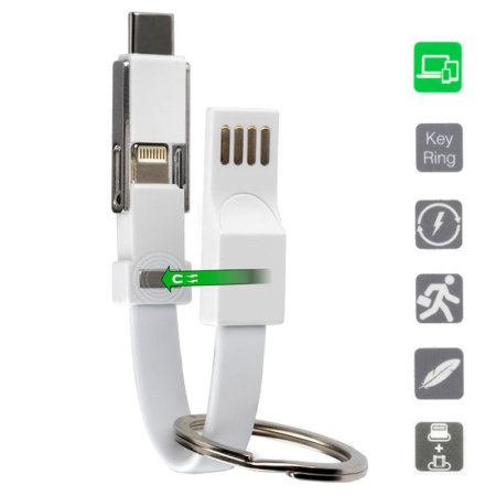Câble porte-clés 4smarts 3-en-1 Lightning, USB-C & Micro USB – Blanc