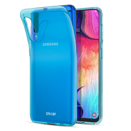 Coque Samsung Galaxy A50 Olixar FlexiShield en gel – Bleu transparent