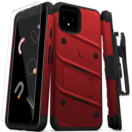 Zizo Bolt Series Google Pixel 4 Case & Screen Protector - Red / Black