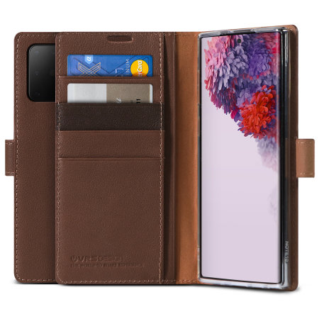 VRS Genuine Leather Stand Samsung Galaxy S20 Plus Folio Case - Brown
