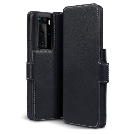 Olixar Slim Genuine Leather Huawei P40 Pro Wallet Case - Black