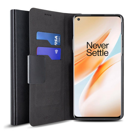 Olixar Leather-Style Oneplus 8 Pro Wallet Stand Case - Black