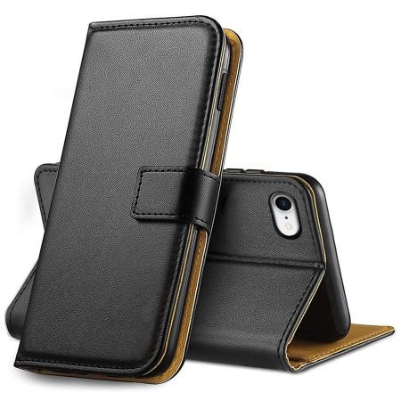 Olixar Genuine Leather iPhone SE 2020 Wallet Case - Black