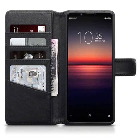 Olixar Genuine Leather Sony Xperia 1 II Wallet Case - Black