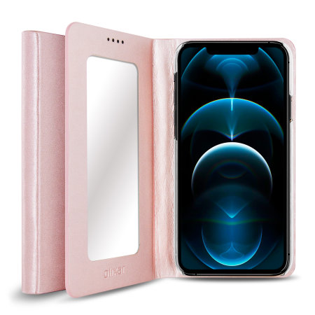 Olixar Leather Style Iphone 12 Pro Max Mirror Stand Case Rose Gold