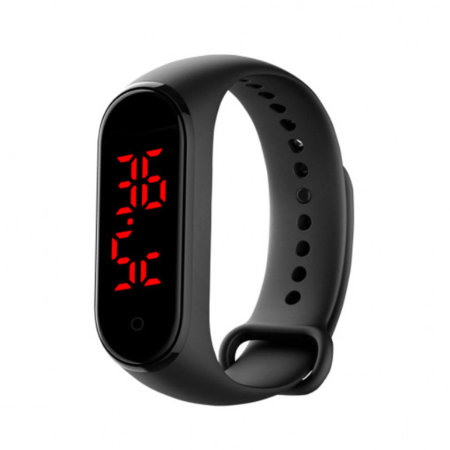 Contact Personal Thermometer & Digital Watch Smartband - Black