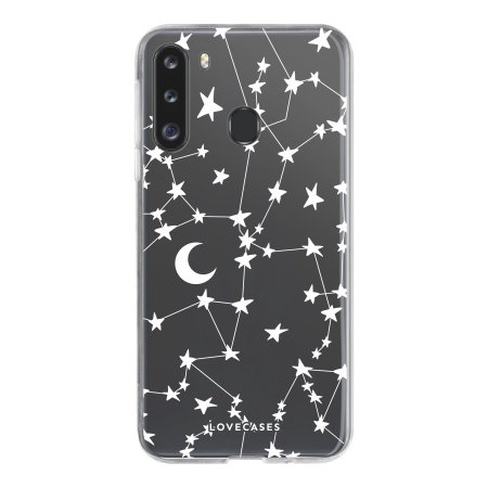 LoveCases Samsung Galaxy A21 Gel Case - White Stars & Moons