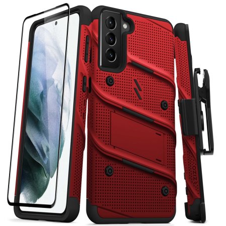 Zizo Bolt Red Tough Case &Screen Protector - For Samsung Galaxy S21 Plus