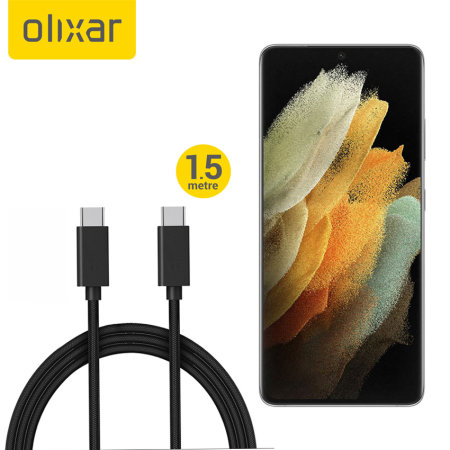 Olixar 1.5m 100W Braided USB-C To C Cable - For Samsung Galaxy S21 Ultra
