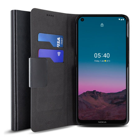Olixar Leather-Style Nokia 5.4 Wallet Stand Case - Black
