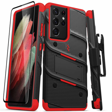 Zizo Bolt Red And Black Case And Screen Protector - For Samsung Galaxy S21