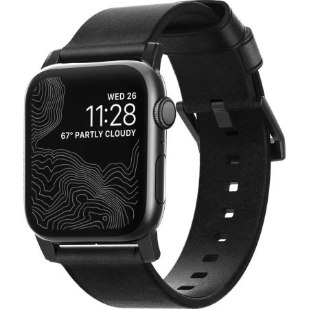 Nomad Black Modern Leather Strap For Apple Watch Series 7 45mm