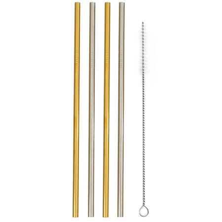 Accessorize 4 Pack of Reusable Metal Straws & Cleaner - Silver & Gold