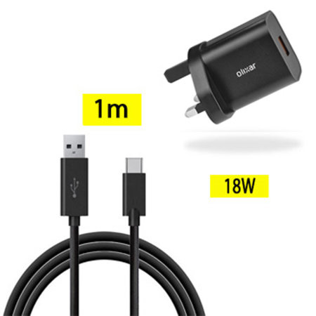 Olixar 18W USB-A Fast Charger & USB-A to C Cable - For Samsung Galaxy S22