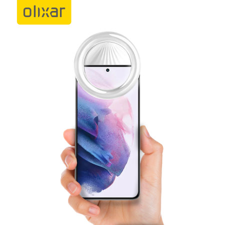 Olixar White Clip-On Selfie Ring LED Light - For Samsung Galaxy S22 Plus