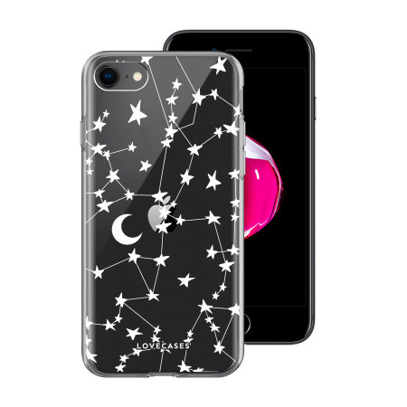 LoveCases Clear Gel Case With White Stars And Moons Pattern - For iPhone SE 2022