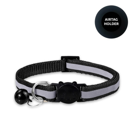 Olixar Airtag Tracking Cat Collar With Reflective Strip - Black