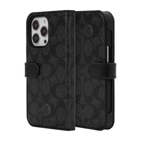 Coach Charcoal Black Signature C Folio Case - For iPhone 13 Pro Max