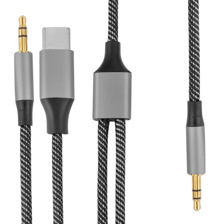 MatchCord 1m Active Audio Braided Cable USB-C And 3.5mm To 3.5mm Plug - Gray And Black