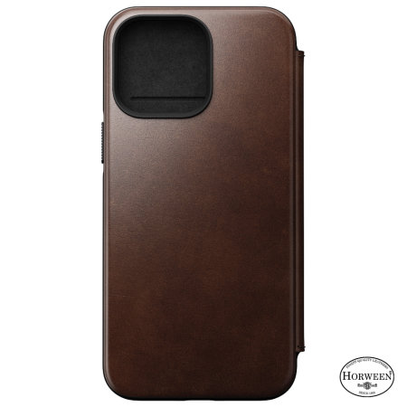 Nomad Horween Leather Modern Folio Rustic Brown Case - For iPhone 14 Pro Max