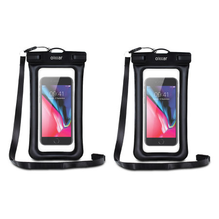 Olixar 2 Pack Universal Waterproof Phone Pouch With Lanyard For Smartphones - Black