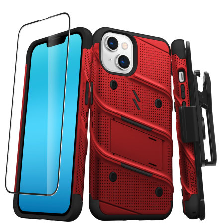 Zizo Bolt Protective Red Case with Kickstand and Screen Protector - For iPhone 14