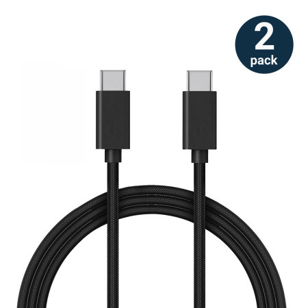 Olixar Black 100W 1.5m Braided USB-C To C Fast Charging Cable - 2 Pack