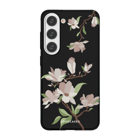 LoveCases White Cherry Blossom Black Gel Case - For Samsung Galaxy S23 Plus