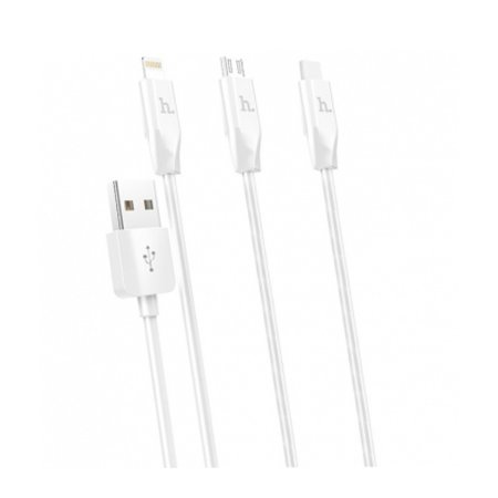 Hoco 3 In 1 Lightning, USB-C and Micro-USB White Cable - For iPhone 13 Pro Max