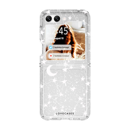 Lovecases White Stars & Moon Glitter Case - For Samsung Galaxy Z Flip5