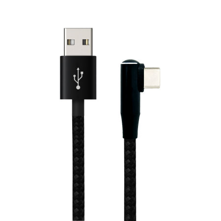 Olixar Black 1.5m USB-C Right-Angled Braided Charge and Sync Cable ...