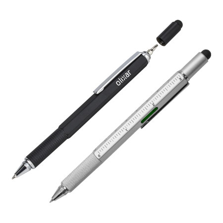 Olixar Two Pack Black & Silver HexStyli 6-in-1 Multi-Tool Pens With Stylus